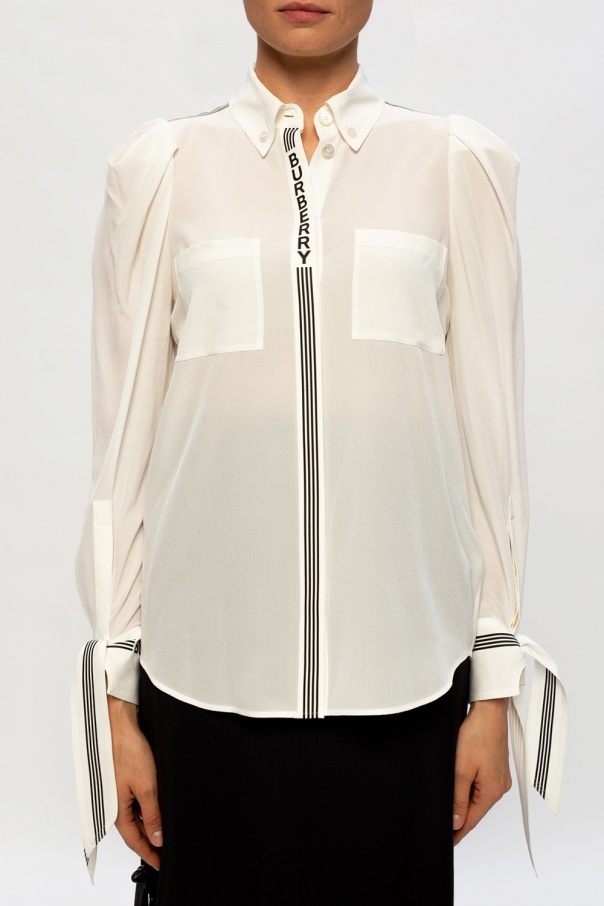 Tシャツ・カットソー Burberry SS24 White silk shirt (8087449 A1454) Shirt with logo BURBERRY 8087449 WWSIPLABA1454 - Ancote